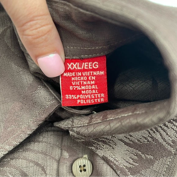 Woody's Retro Lounge Mens Button Down Shirt Hawaiian Tropical Brown XXL - Picture 3 of 5